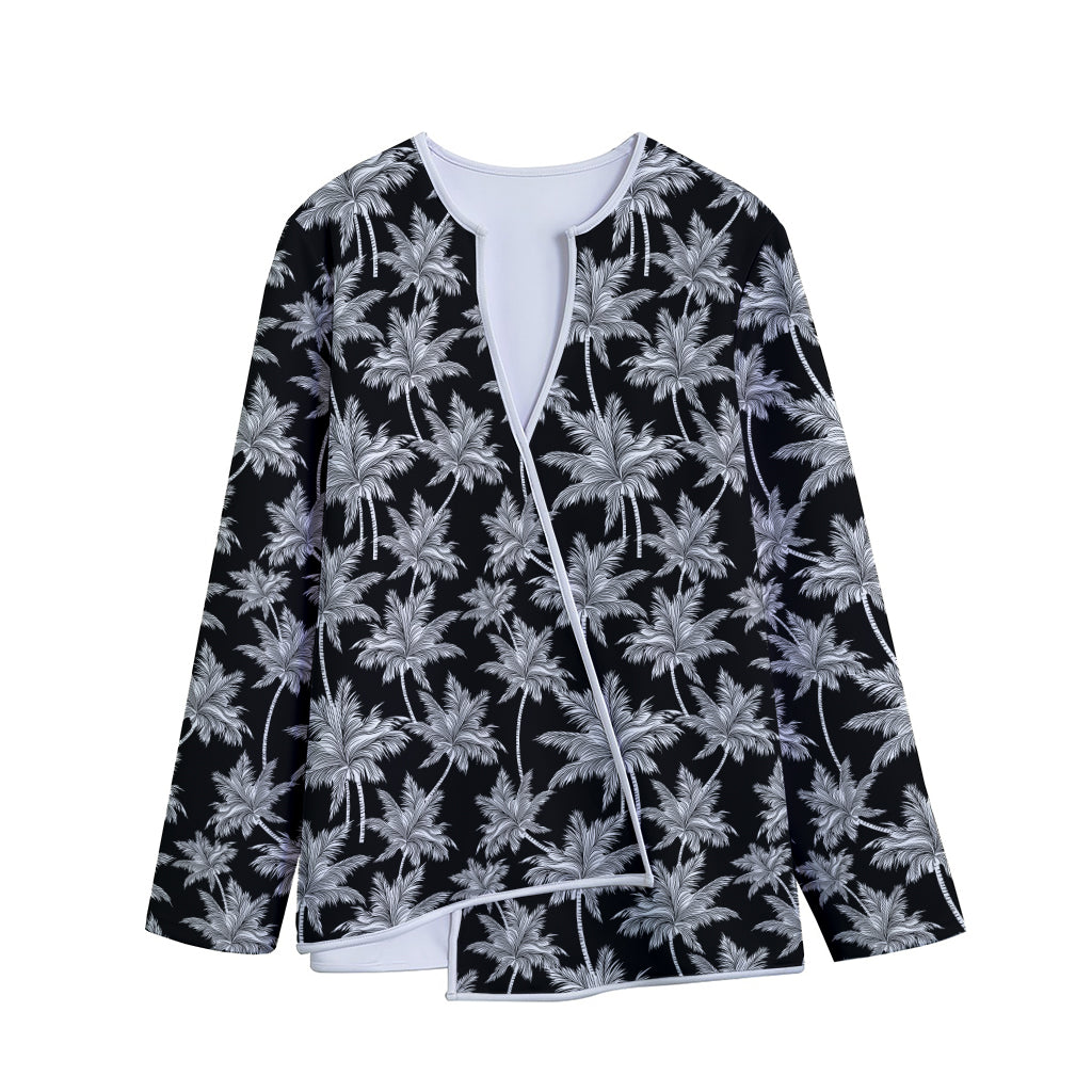 Black And White Coconut Tree Print Long Sleeve Short Coat