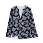 Black And White Coconut Tree Print Long Sleeve Short Coat