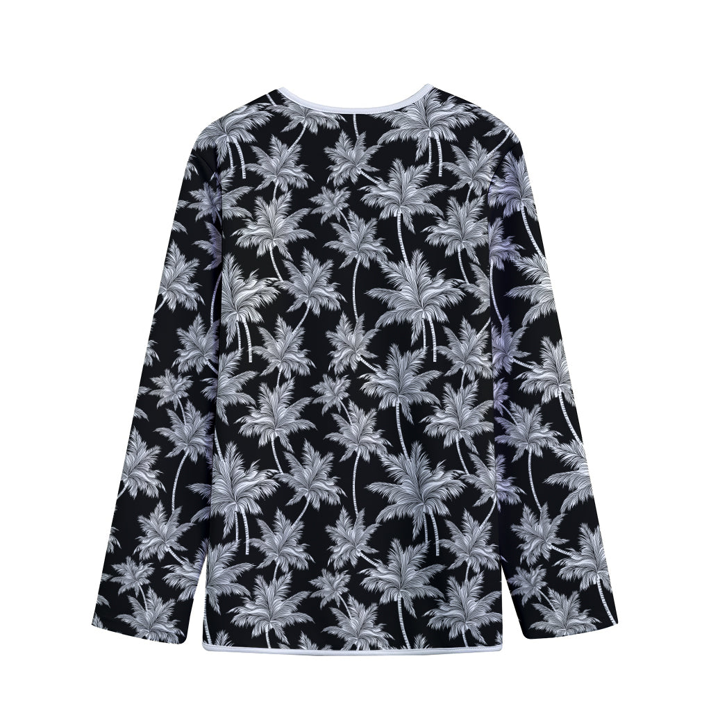 Black And White Coconut Tree Print Long Sleeve Short Coat