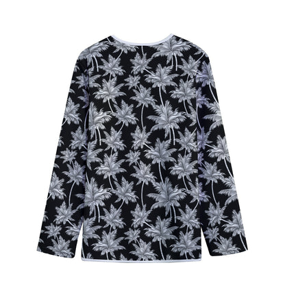 Black And White Coconut Tree Print Long Sleeve Short Coat