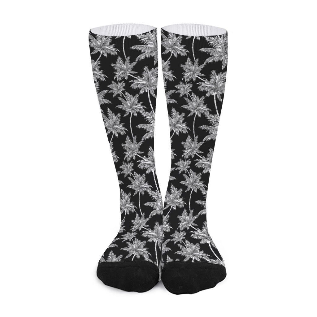 Black And White Coconut Tree Print Long Socks