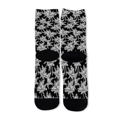 Black And White Coconut Tree Print Long Socks