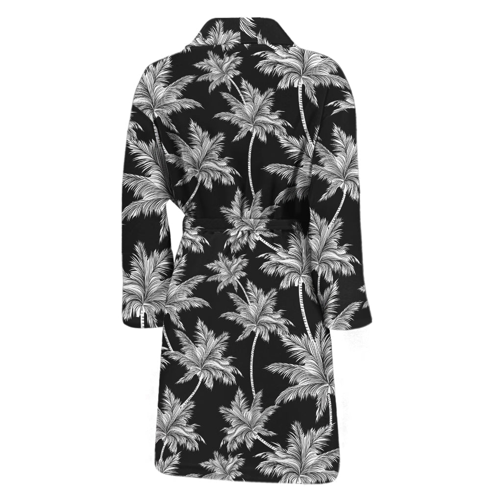 Black And White Coconut Tree Print Men's Bathrobe