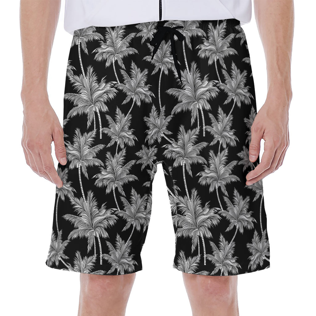 Black And White Coconut Tree Print Men's Beach Shorts