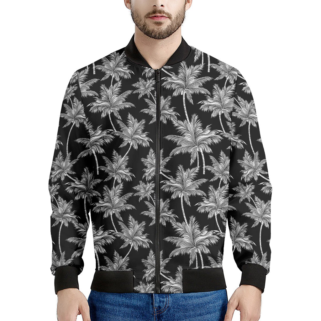 Black And White Coconut Tree Print Men's Bomber Jacket