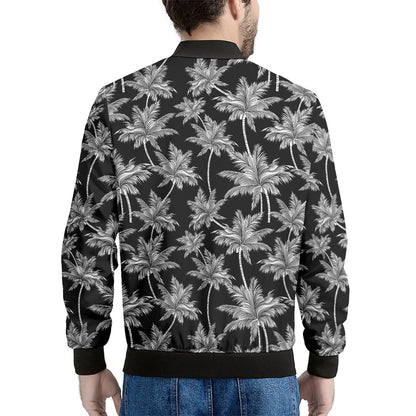 Black And White Coconut Tree Print Men's Bomber Jacket