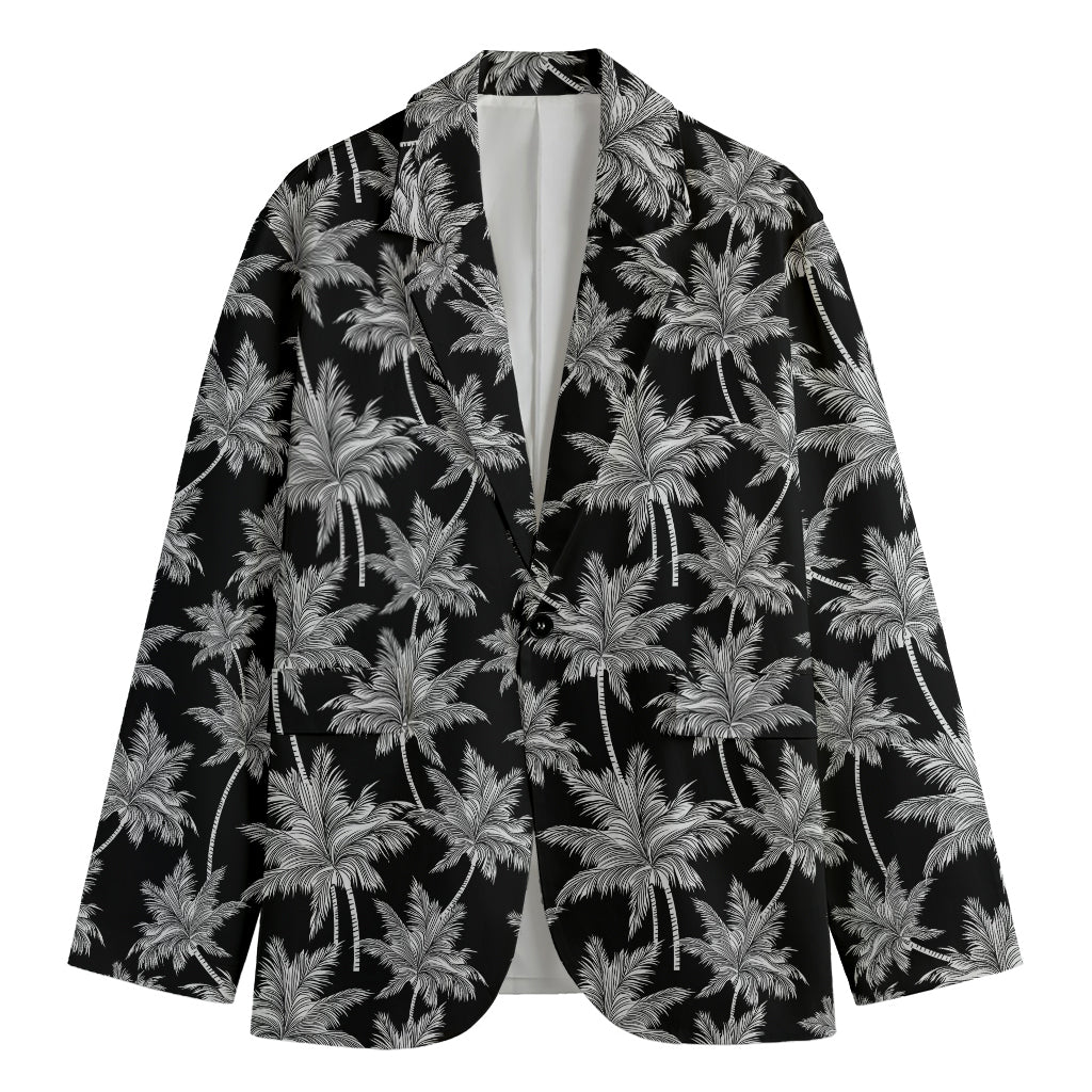 Black And White Coconut Tree Print Men's Cotton Blazer