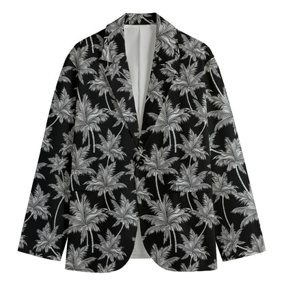 Black And White Coconut Tree Print Men's Cotton Blazer