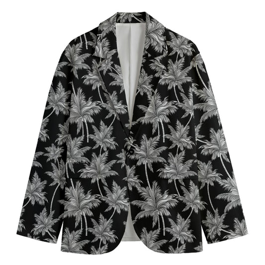 Black And White Coconut Tree Print Men's Cotton Blazer