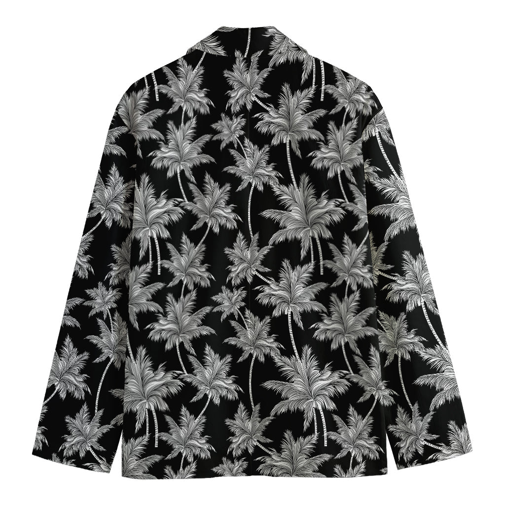 Black And White Coconut Tree Print Men's Cotton Blazer