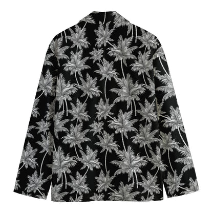 Black And White Coconut Tree Print Men's Cotton Blazer