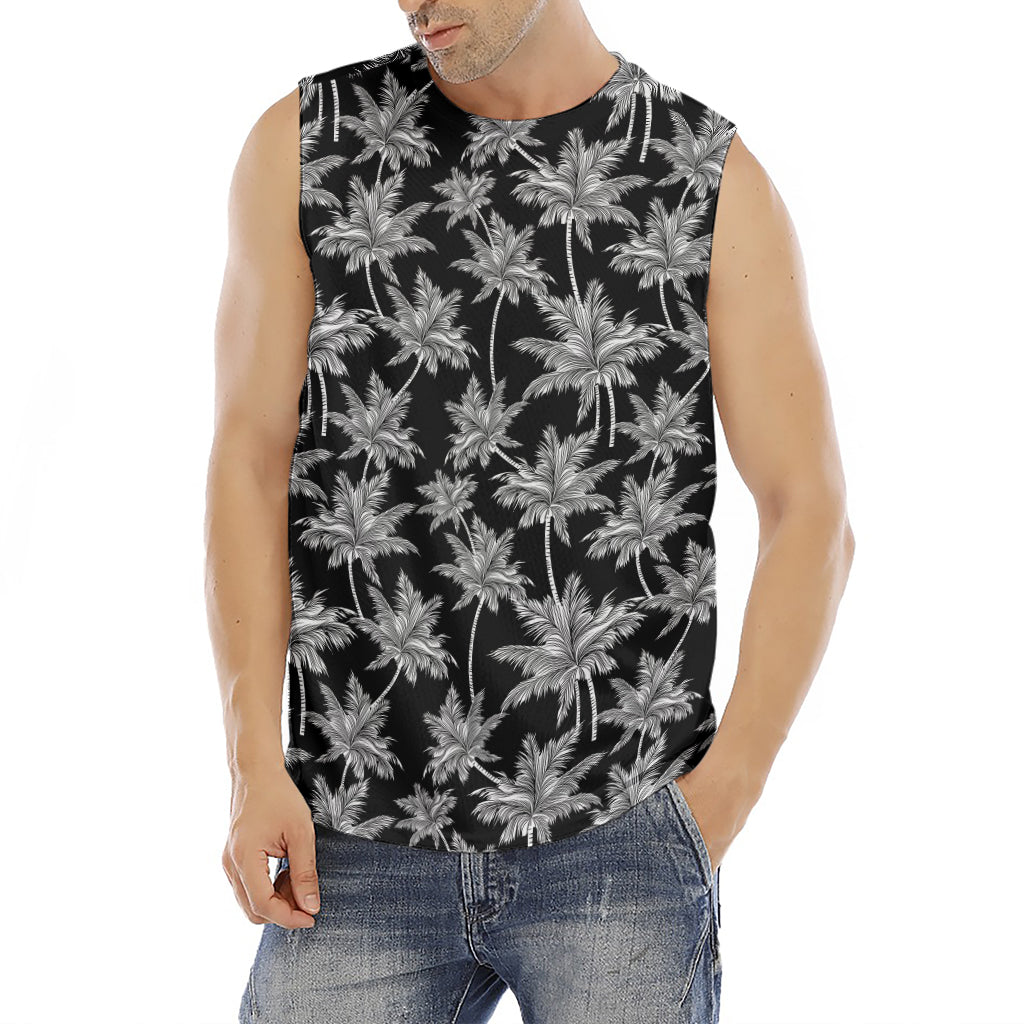 Black And White Coconut Tree Print Men's Fitness Tank Top