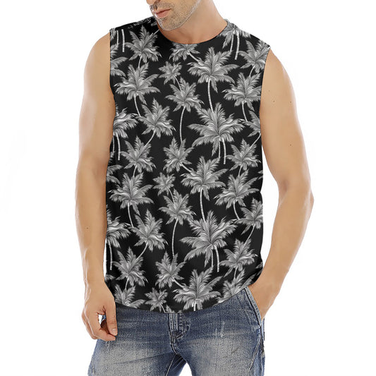 Black And White Coconut Tree Print Men's Fitness Tank Top