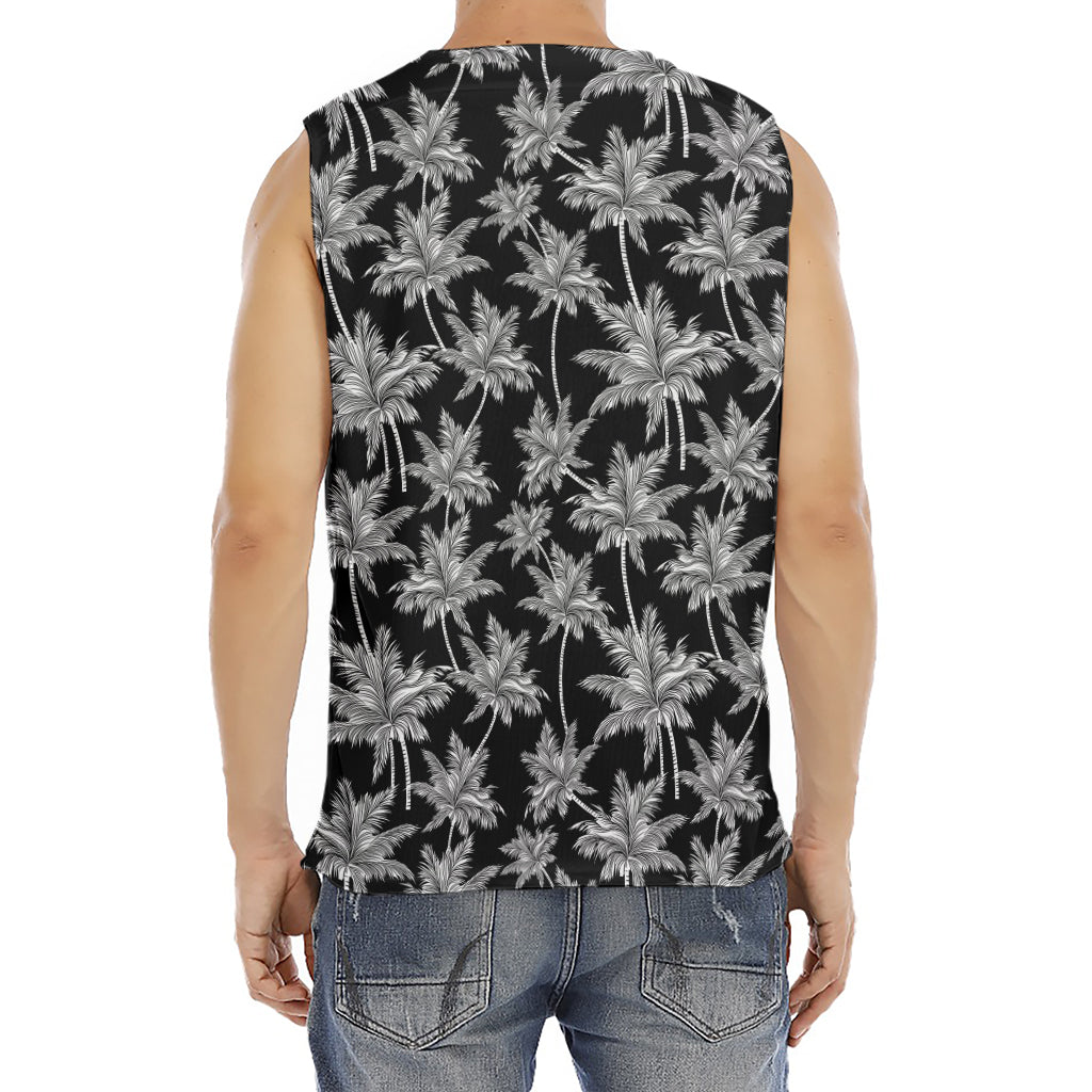 Black And White Coconut Tree Print Men's Fitness Tank Top