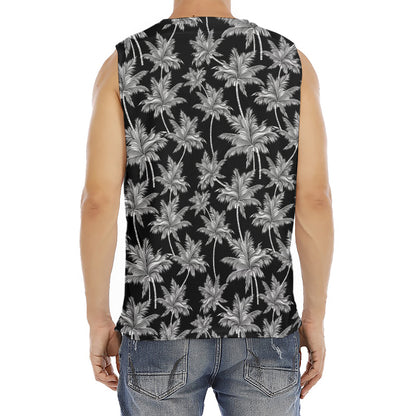 Black And White Coconut Tree Print Men's Fitness Tank Top