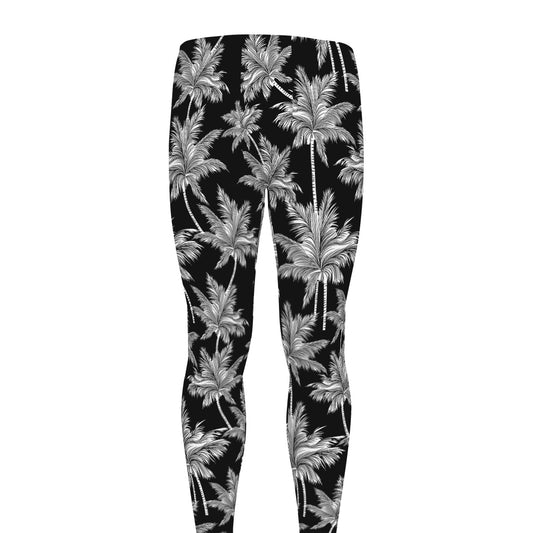 Black And White Coconut Tree Print Men's leggings