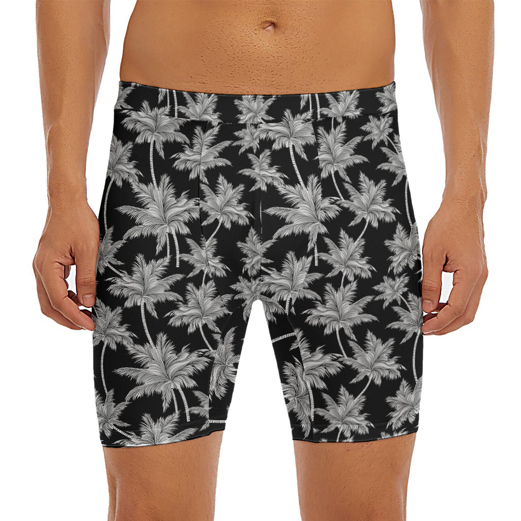 Black And White Coconut Tree Print Men's Long Boxer Briefs