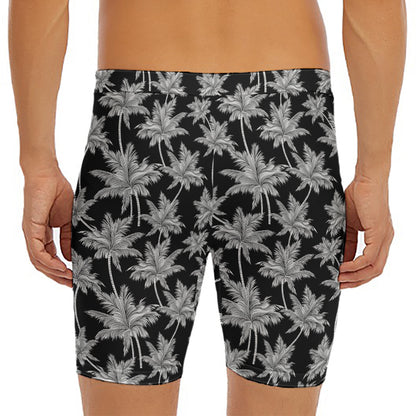 Black And White Coconut Tree Print Men's Long Boxer Briefs