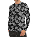 Black And White Coconut Tree Print Men's Long Sleeve Rash Guard