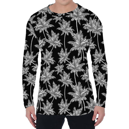 Black And White Coconut Tree Print Men's Long Sleeve T-Shirt