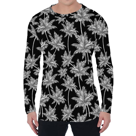 Black And White Coconut Tree Print Men's Long Sleeve T-Shirt