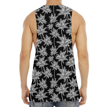 Black And White Coconut Tree Print Men's Muscle Tank Top