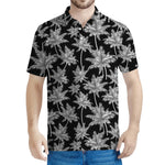 Black And White Coconut Tree Print Men's Polo Shirt