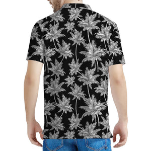 Black And White Coconut Tree Print Men's Polo Shirt