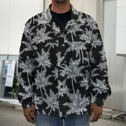 Black And White Coconut Tree Print Men's Shirt Jacket