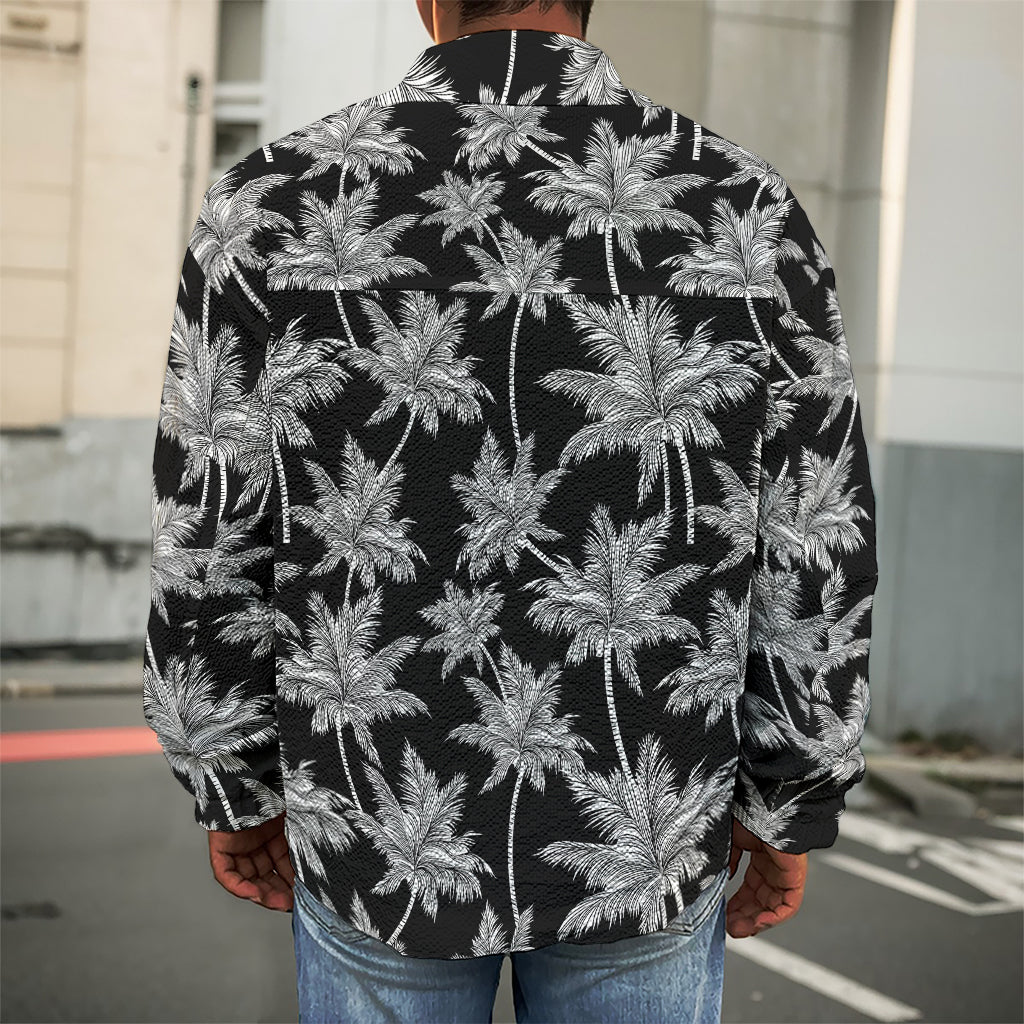 Black And White Coconut Tree Print Men's Shirt Jacket