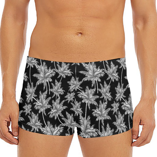 Black And White Coconut Tree Print Men's Short Boxer Briefs
