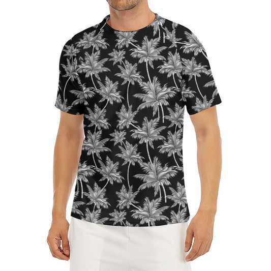 Black And White Coconut Tree Print Men's Short Sleeve Rash Guard