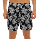 Black And White Coconut Tree Print Men's Split Running Shorts