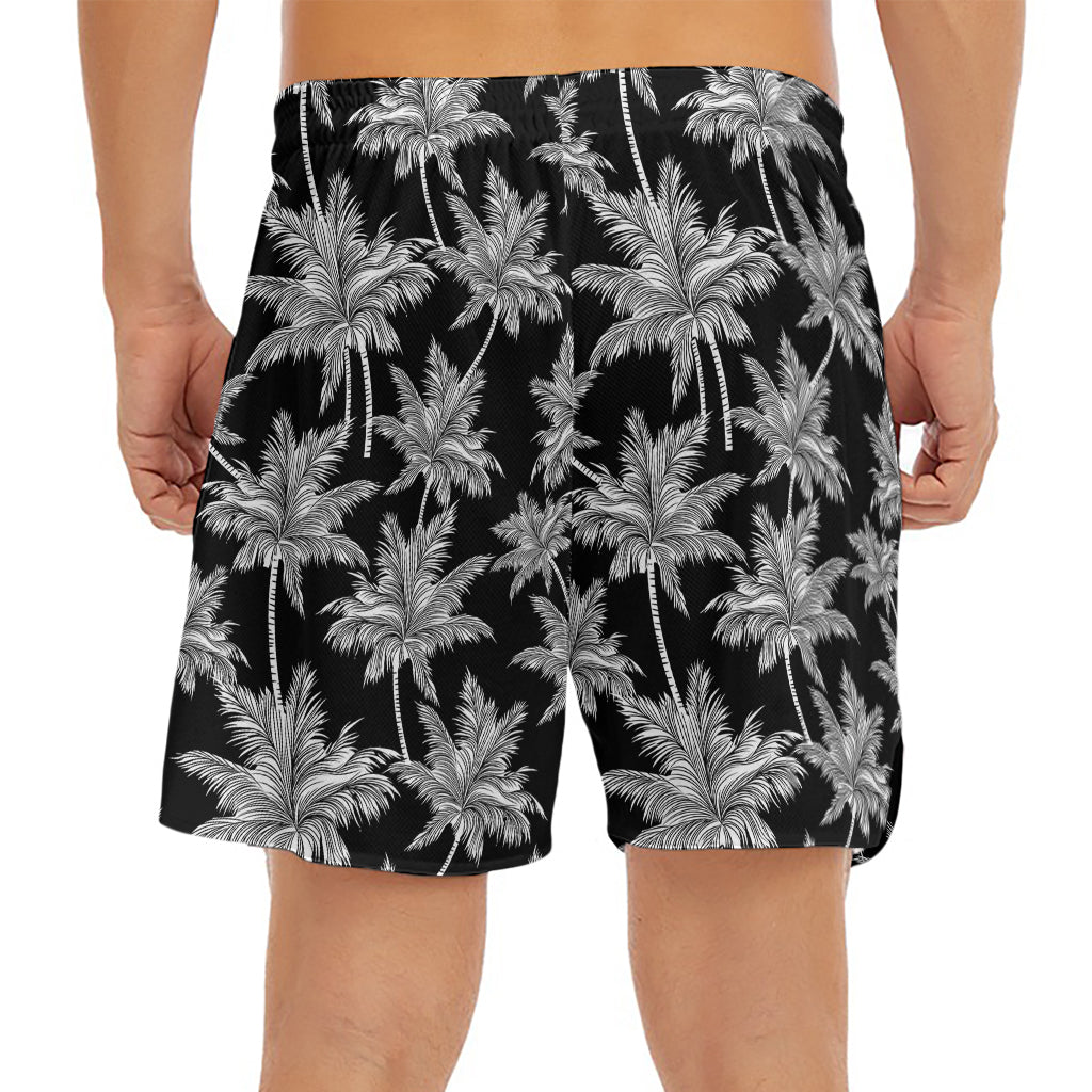 Black And White Coconut Tree Print Men's Split Running Shorts