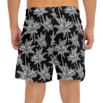 Black And White Coconut Tree Print Men's Split Running Shorts