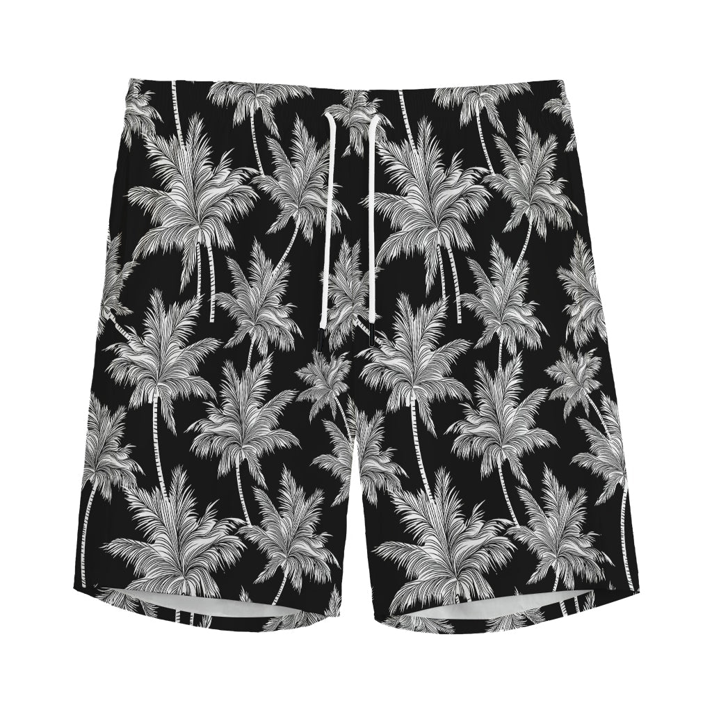 Black And White Coconut Tree Print Men's Sports Shorts