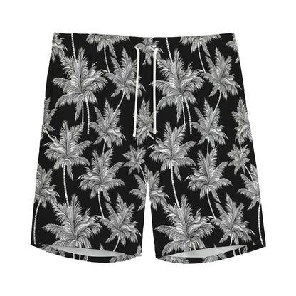 Black And White Coconut Tree Print Men's Sports Shorts