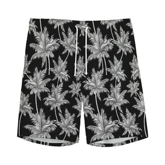 Black And White Coconut Tree Print Men's Sports Shorts