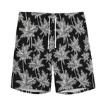 Black And White Coconut Tree Print Men's Sports Shorts