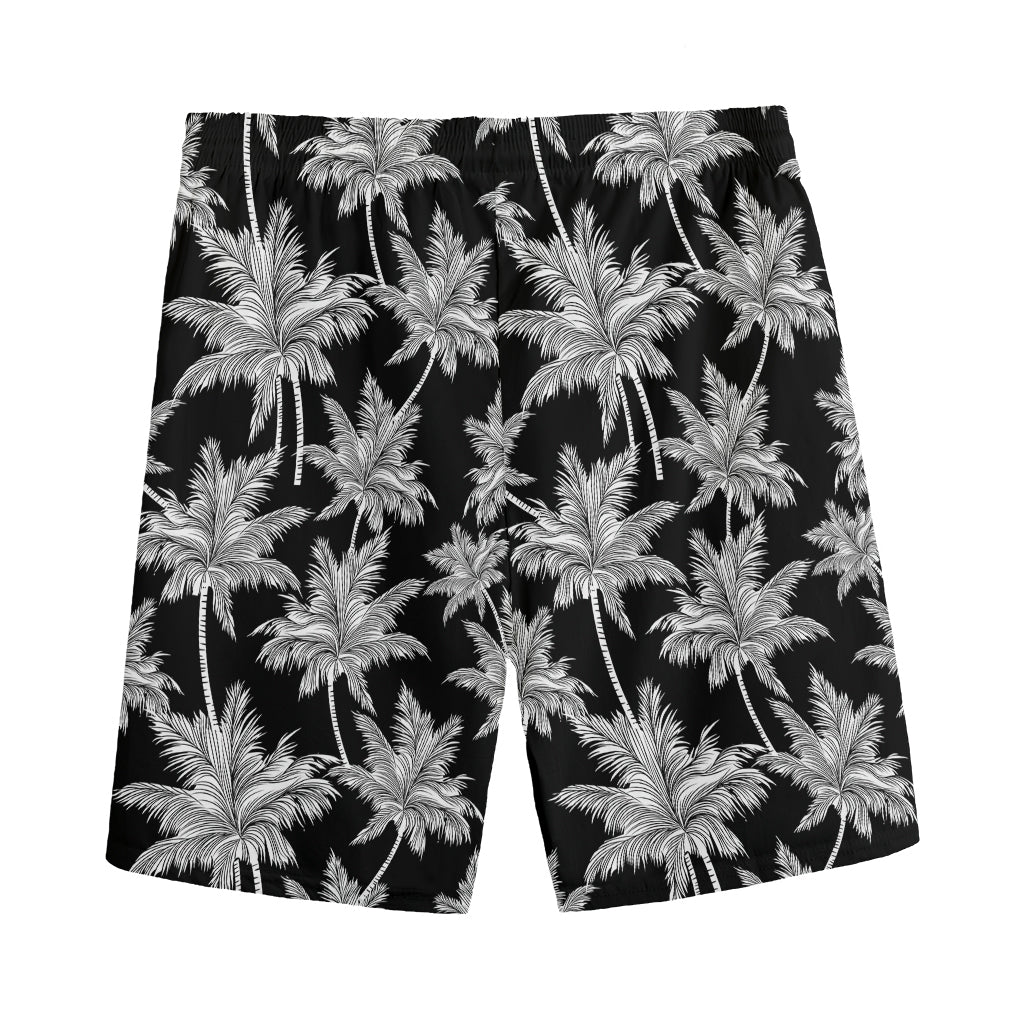 Black And White Coconut Tree Print Men's Sports Shorts