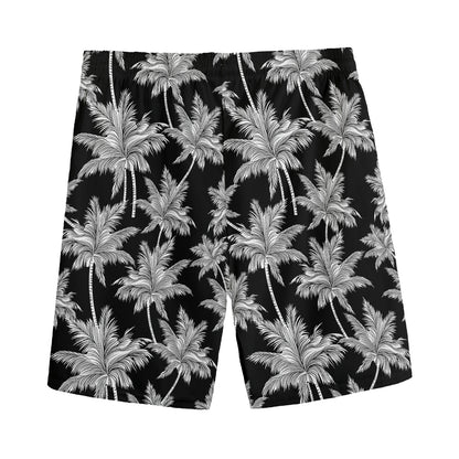 Black And White Coconut Tree Print Men's Sports Shorts