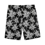 Black And White Coconut Tree Print Men's Sports Shorts