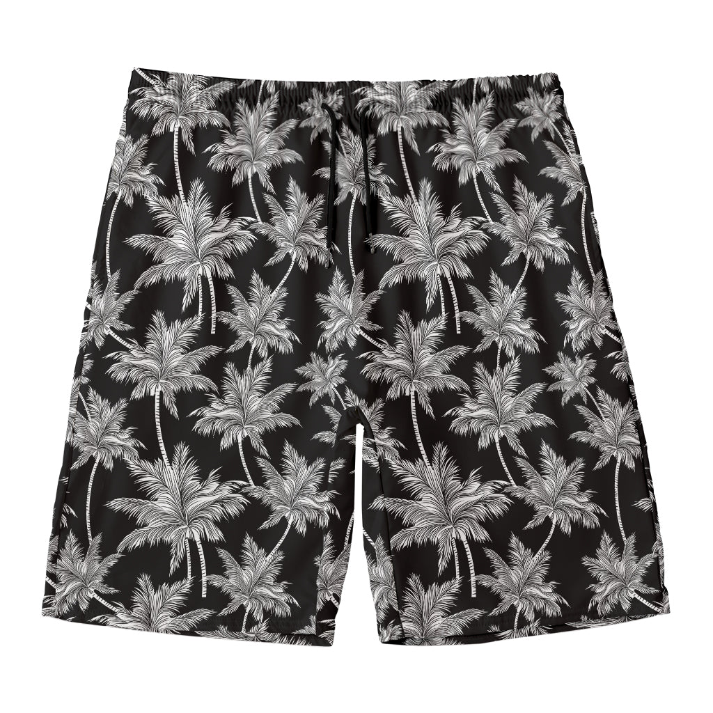 Black And White Coconut Tree Print Men's Swim Trunks