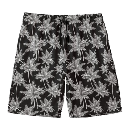 Black And White Coconut Tree Print Men's Swim Trunks