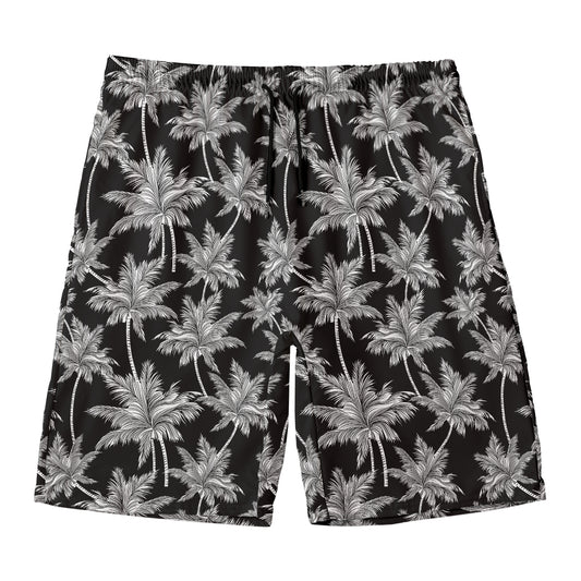 Black And White Coconut Tree Print Men's Swim Trunks