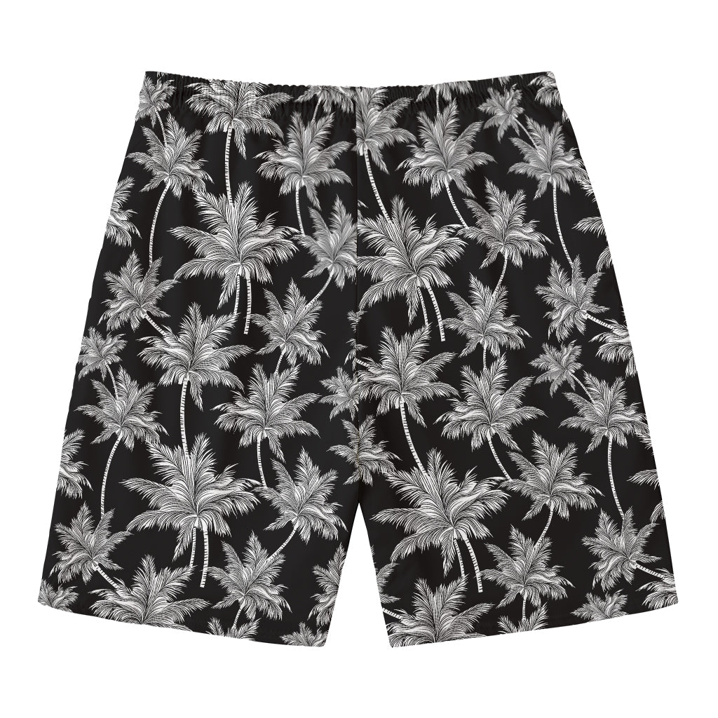 Black And White Coconut Tree Print Men's Swim Trunks