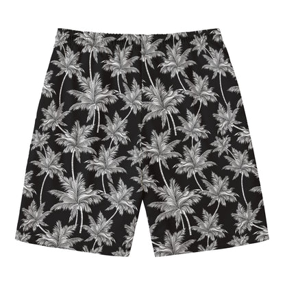 Black And White Coconut Tree Print Men's Swim Trunks