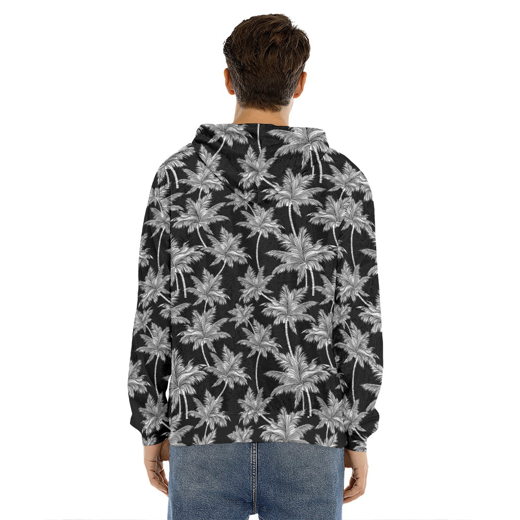 Black And White Coconut Tree Print Men's Velvet Pullover Hoodie