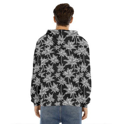 Black And White Coconut Tree Print Men's Velvet Pullover Hoodie
