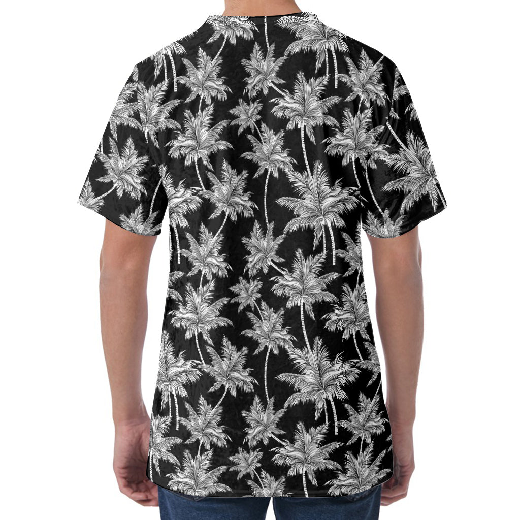 Black And White Coconut Tree Print Men's Velvet T-Shirt
